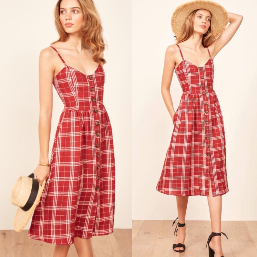 Reformation Thelma Button Down Plaid Midi Dress